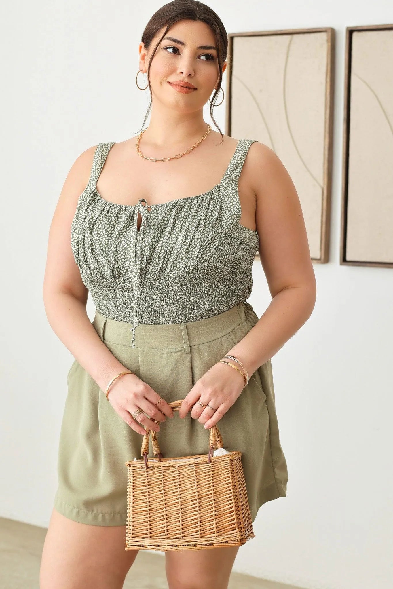 Plus Size Floral Print Tie Detail Ruched Top - Tasha Apparel Wholesale