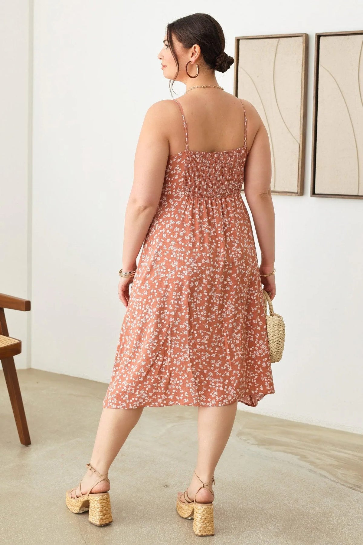 Plus Size Boho Floral Buttoned Flowy Midi Dress - Tasha Apparel Wholesale