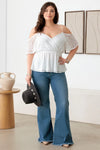 Plus Size Blue Cotton Frayed Hem Flare Denim Jeans - Tasha Apparel Wholesale