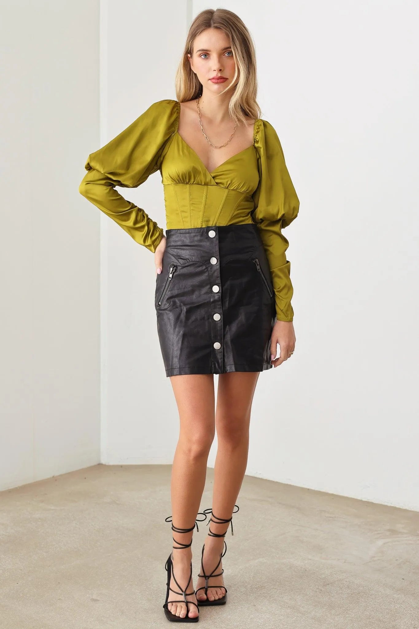 Shirring Puff Sleeve Smocked Back Corset Crop Top - Tasha Apparel Wholesale