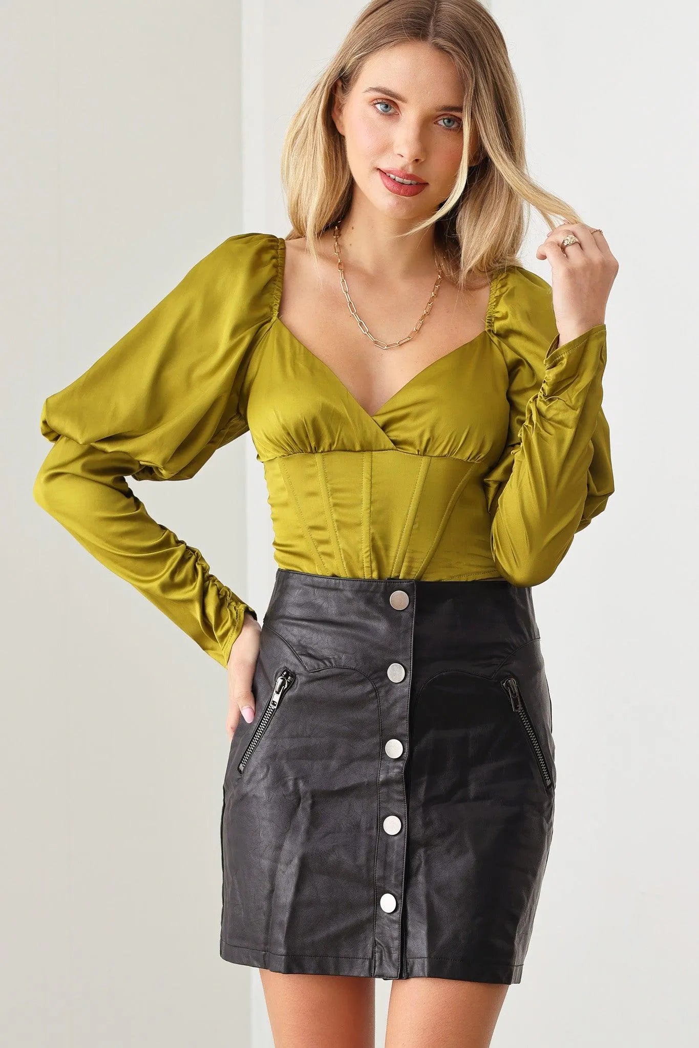 Shirring Puff Sleeve Smocked Back Corset Crop Top - Tasha Apparel Wholesale