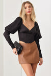 Faux Leather Warp Skirt Back Zipper Mini Skort - Tasha Apparel Wholesale