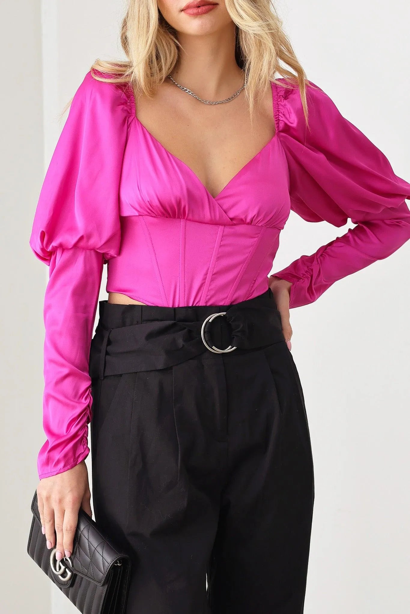 Shirring Puff Sleeve Smocked Back Corset Crop Top - Tasha Apparel Wholesale