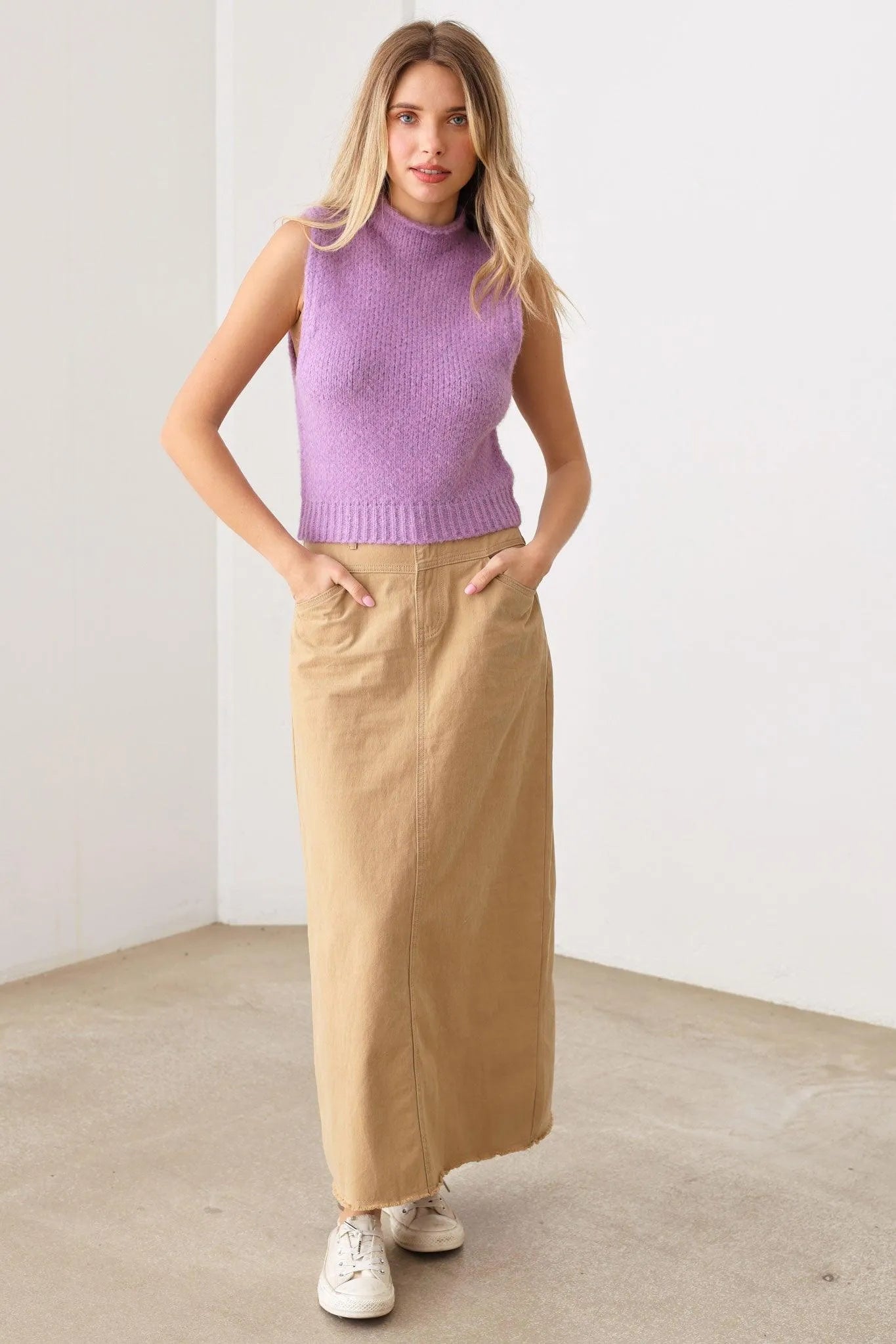 Mockneck Tank Heavy Knit Heavy Cropped Vest Top - Tasha Apparel Wholesale