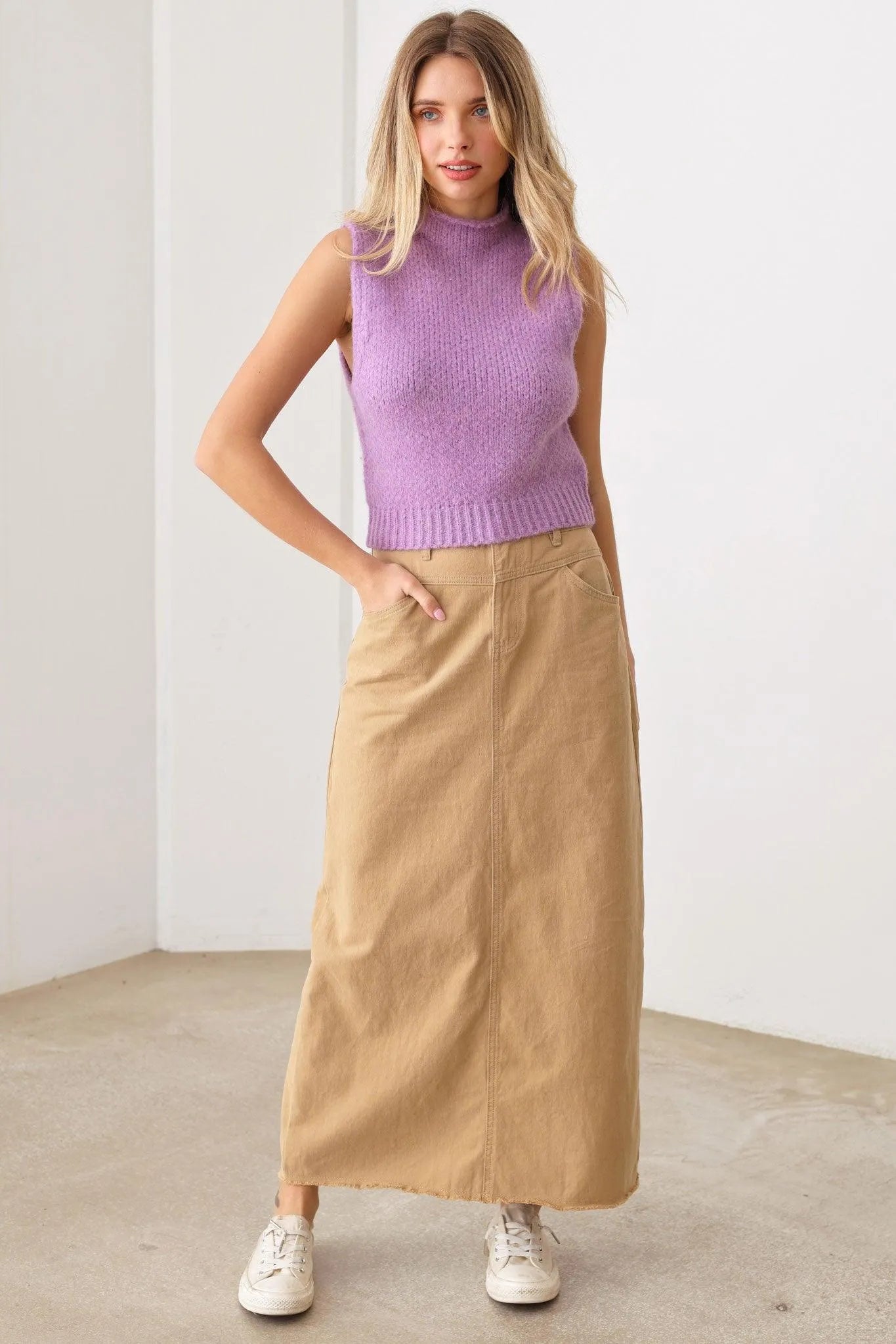 Mockneck Tank Heavy Knit Heavy Cropped Vest Top - Tasha Apparel Wholesale