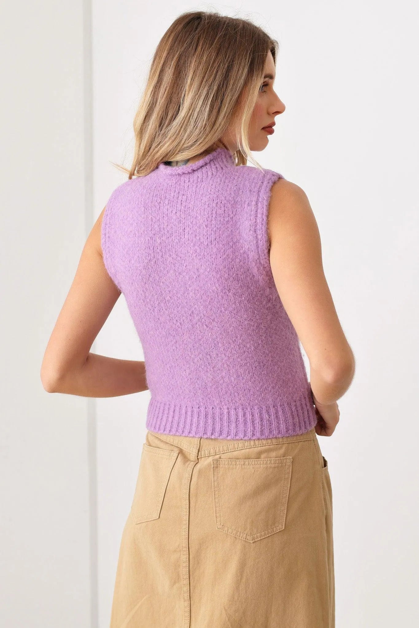 Mockneck Tank Heavy Knit Heavy Cropped Vest Top - Tasha Apparel Wholesale