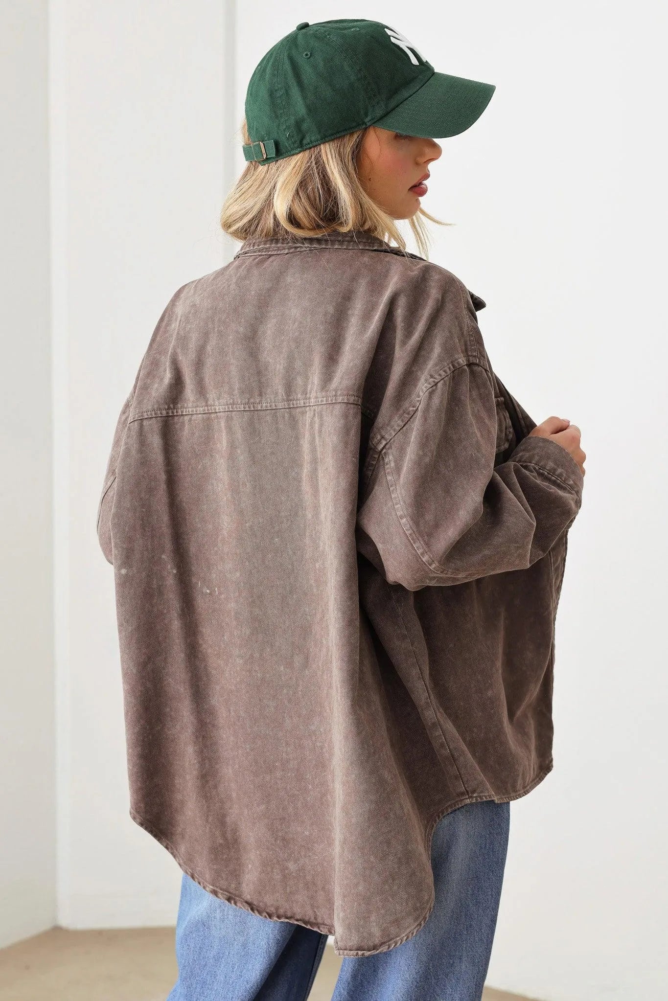 Oversize Dye Washed Front Pocket Shirt Top Jacket - Tasha Apparel Wholesale