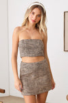 Tweed Tube Crop Top Back Zipper & Low Waist Skirt A-line Skirt Set - Tasha Apparel Wholesale