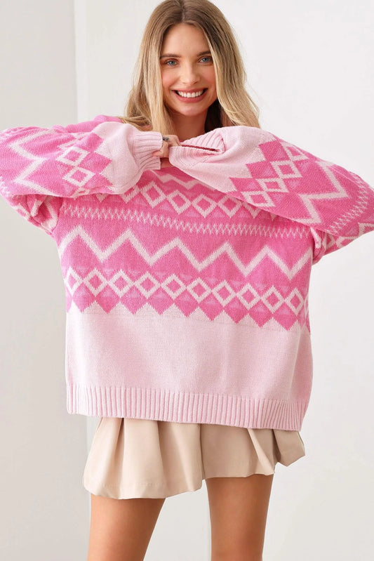 Oversize Tribal Print Long Sleeve Sweater - Tasha Apparel Wholesale
