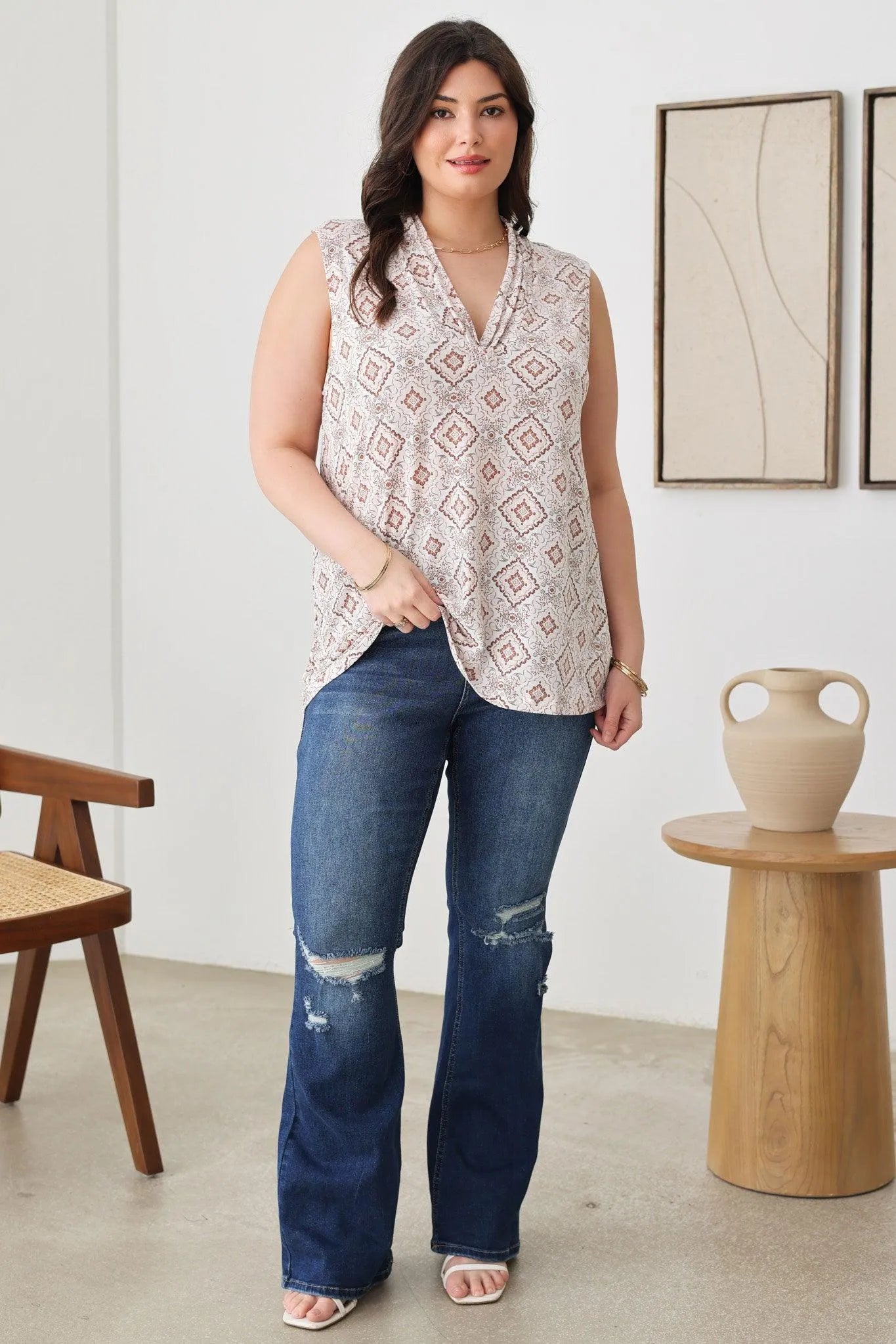 Plus Size Flare Distressed Mid Waist Denim Jeans - Tasha Apparel Wholesale