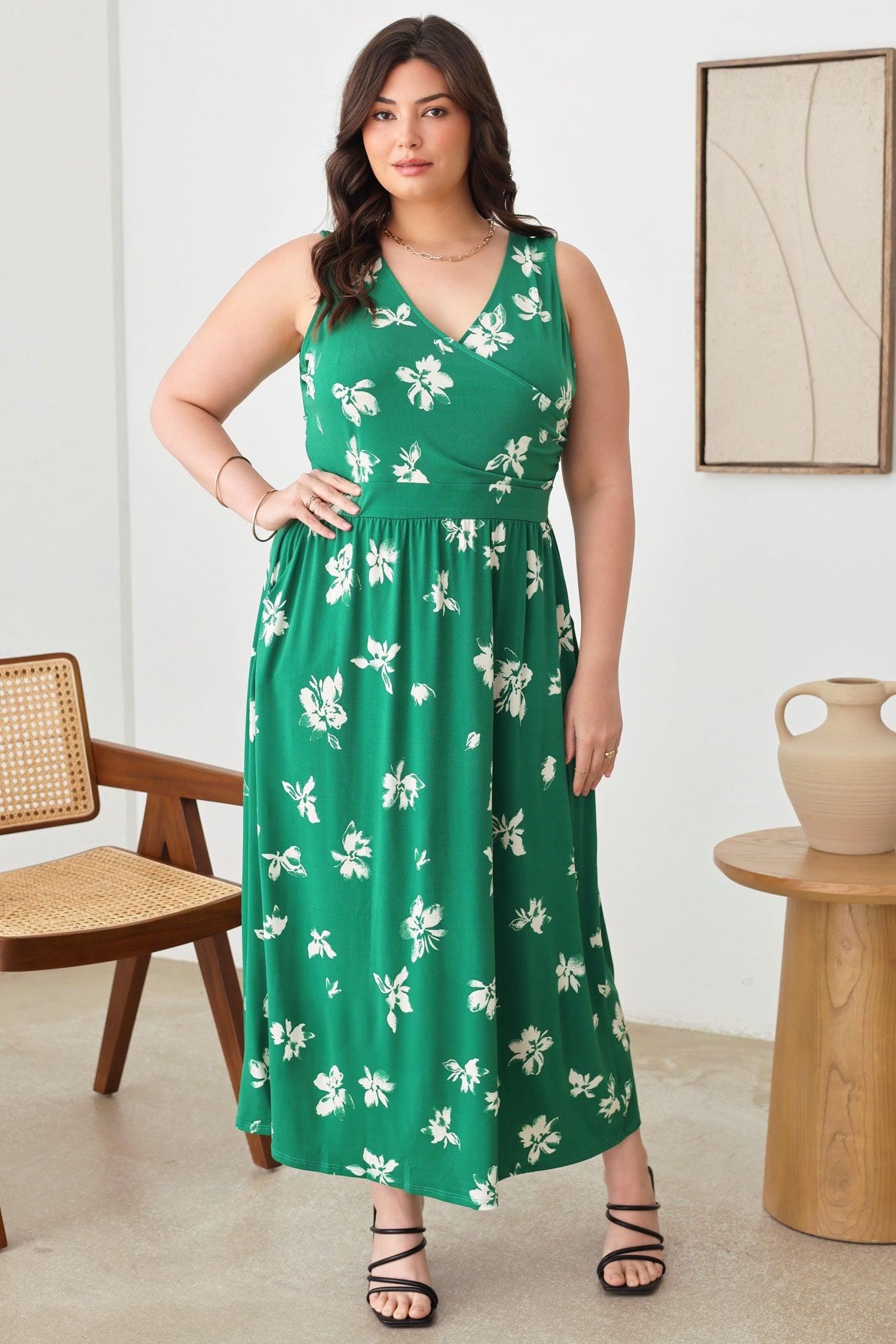 Plus Size Floral Warp Bust Sleeveless Maxi Dresses - Tasha Apparel Wholesale
