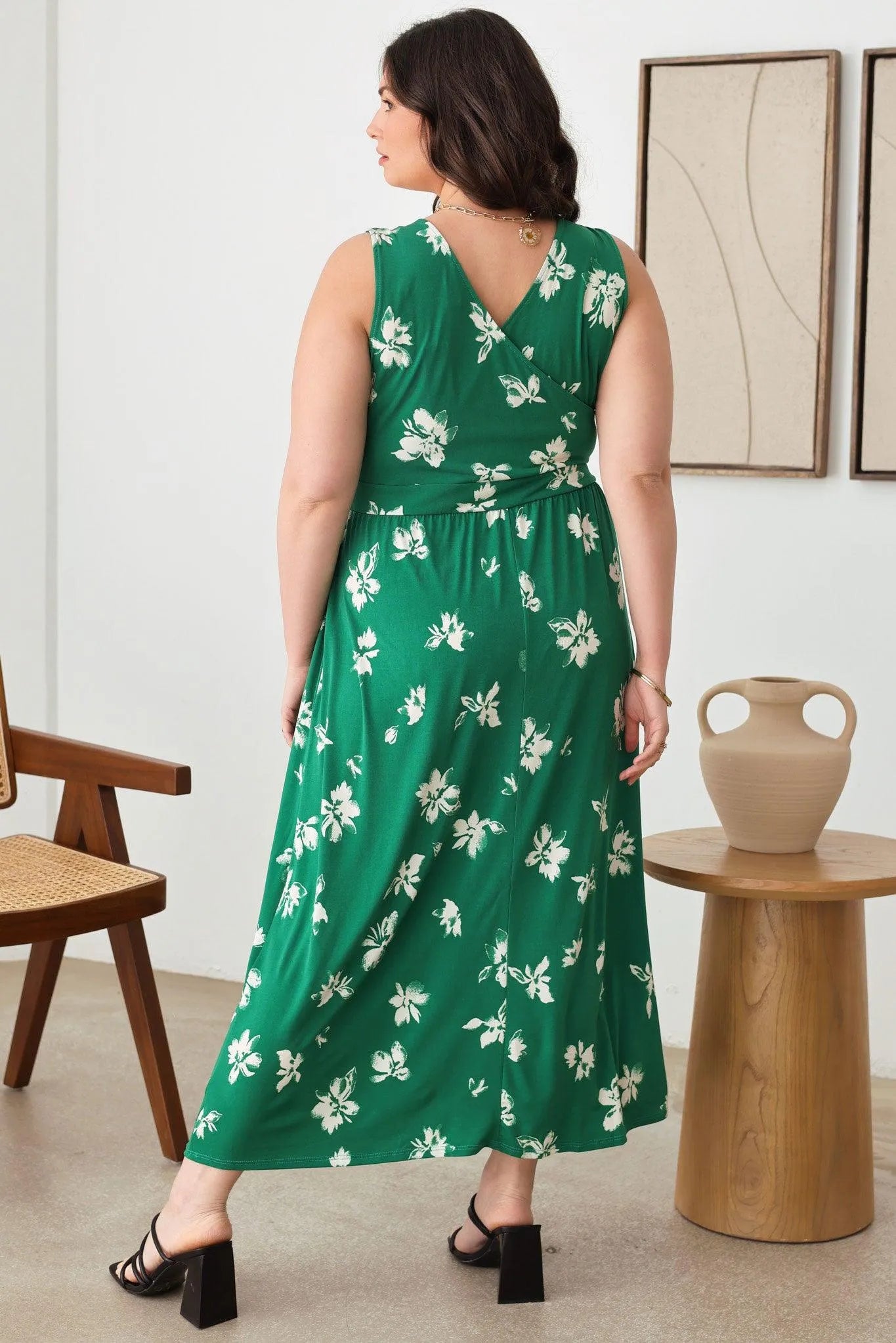 Plus Size Floral Warp Bust Sleeveless Maxi Dresses - Tasha Apparel Wholesale
