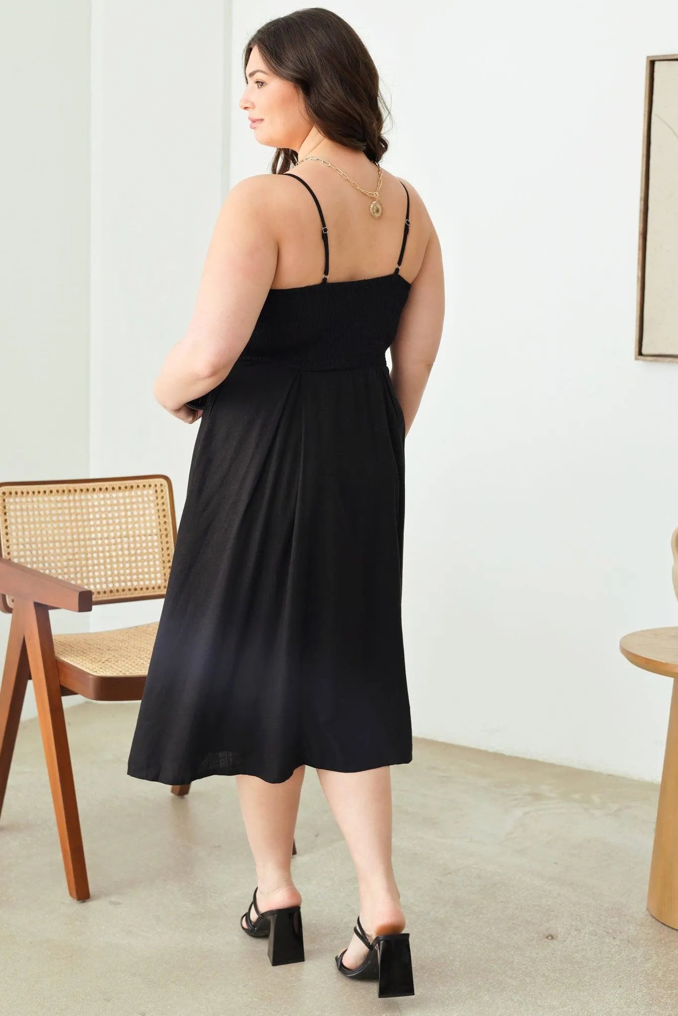 Plus Size Cut-Out Front Tie Smocked Sleeveless Midi Dress - Tasha Apparel Wholesale
