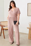 Plus Size Warp Bust Short Sleeve Ribbed Jumpsuit - Tasha Apparel Wholesale