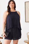 Plus Size Solid Knit Sleeveless Halter Neckline Two Pocket Romper - Tasha Apparel Wholesale
