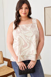 Plus Size Abstract Sleeveless Ruffle Hem Square Neck-Line Top - Tasha Apparel Wholesale