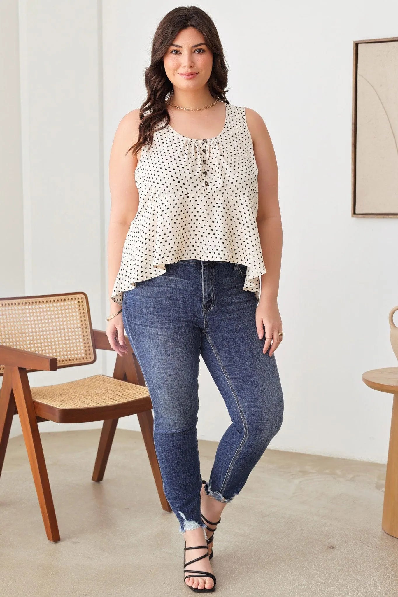 Plus Size All Over Print Crop Ruffle Button Top - Tasha Apparel Wholesale