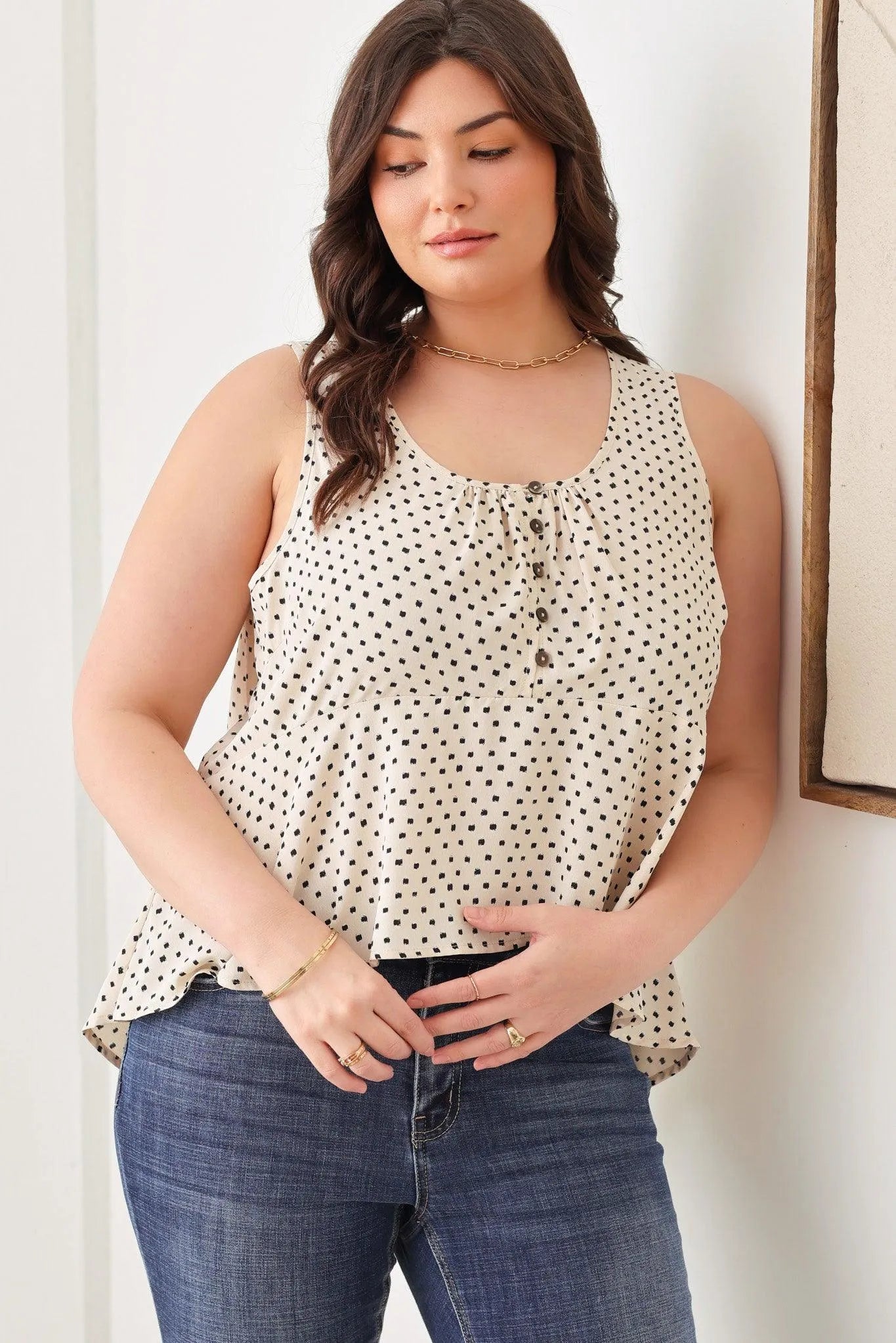 Plus Size All Over Print Crop Ruffle Button Top - Tasha Apparel Wholesale