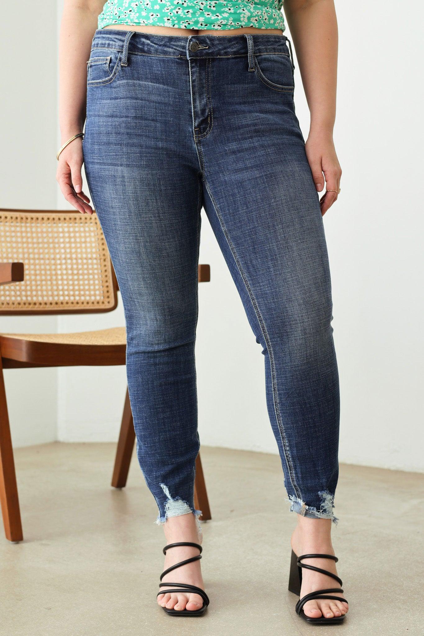 Wholesale Plus Size Stretchy Destroyed Hem Denim Jeans