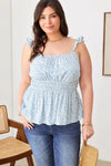 Plus Size Boho Ditsy Ruffle Shoulder Strap Tank Top - Tasha Apparel Wholesale