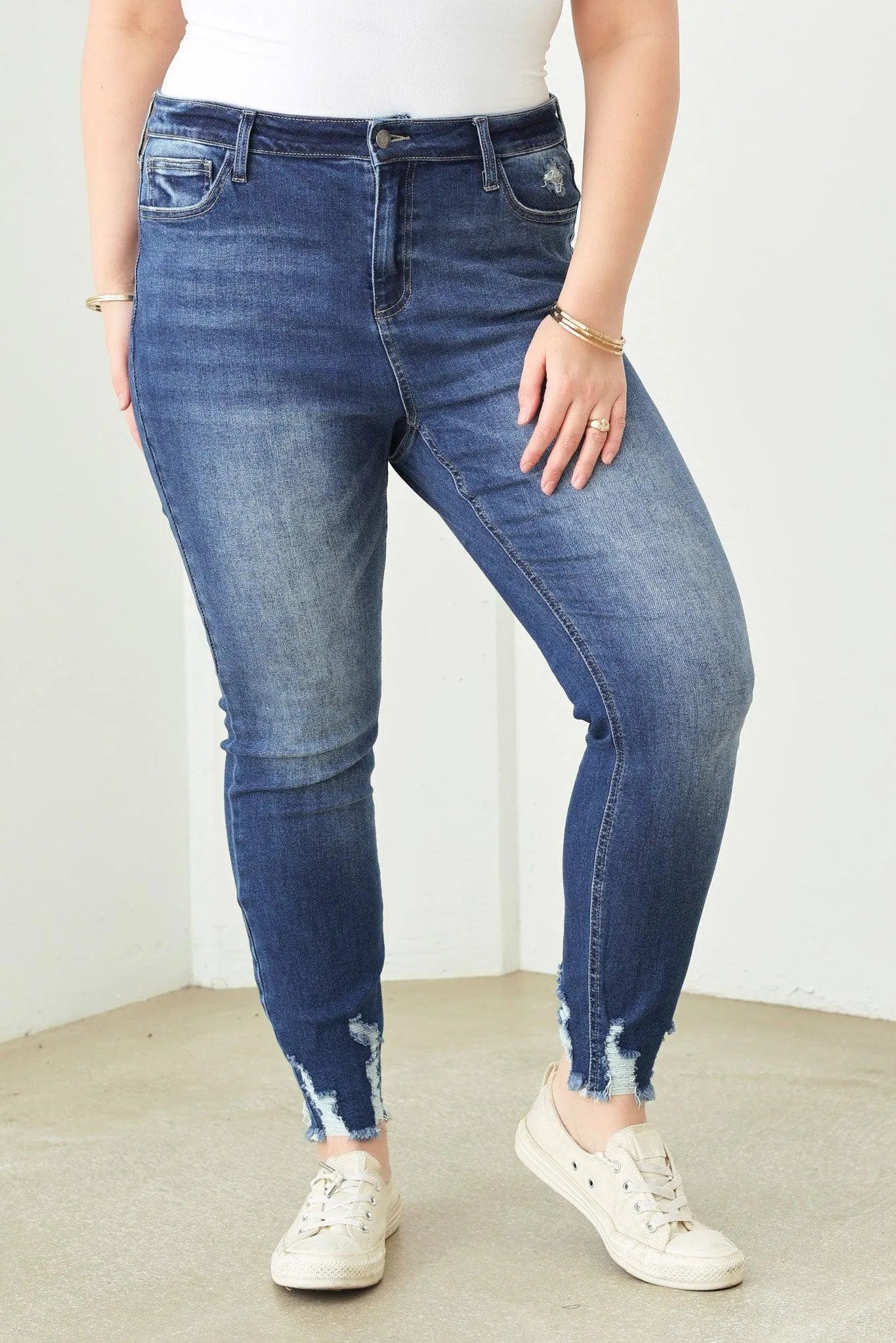 Plus Size Stretchy Destroyed Silhouette Denim Jeans - Tasha Apparel Wholesale
