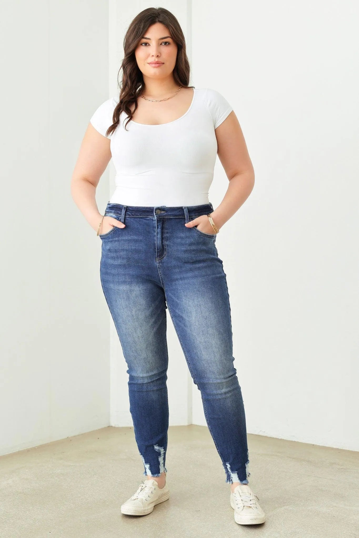 Plus Size Stretchy Destroyed Silhouette Denim Jeans - Tasha Apparel Wholesale
