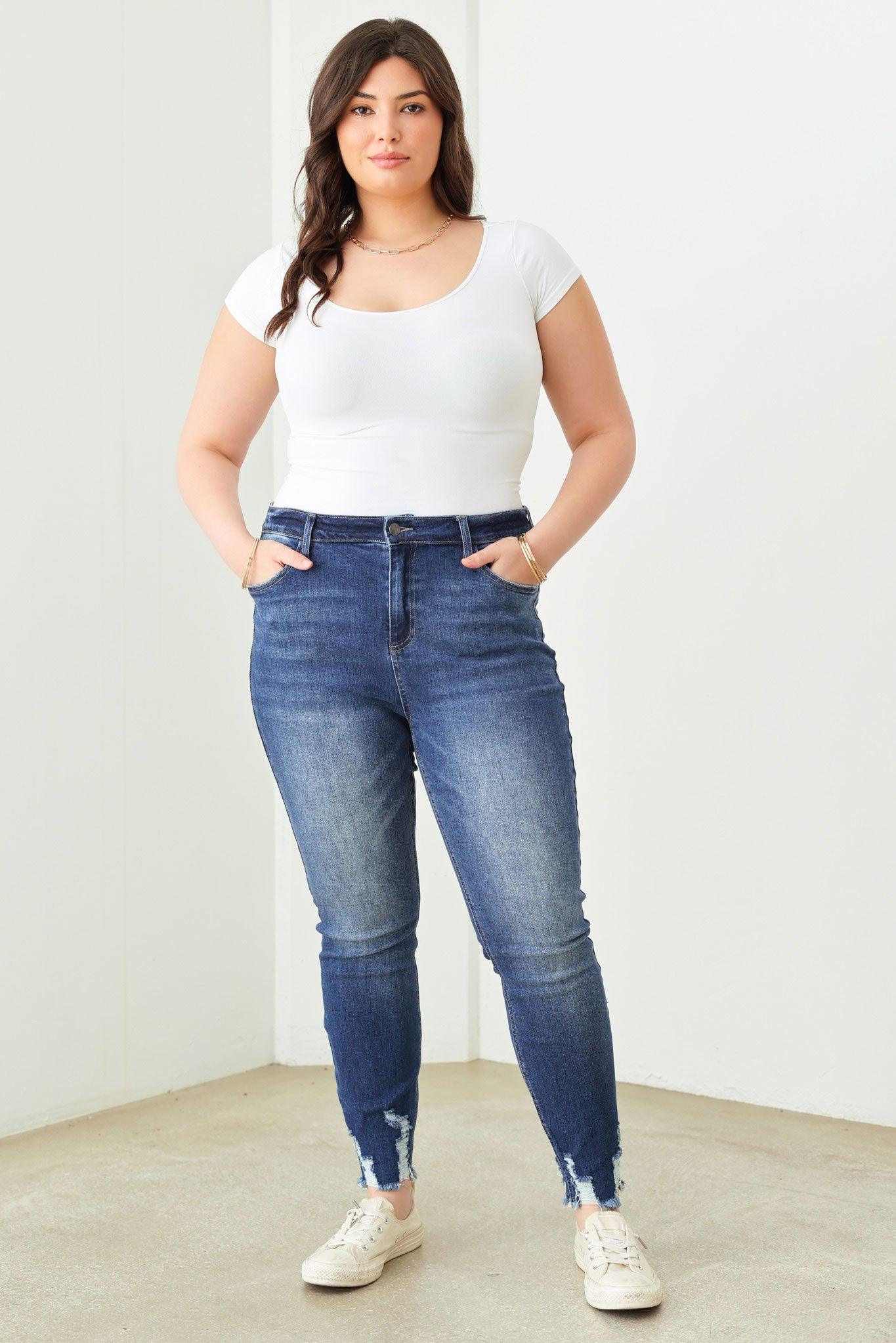Wholesale Plus Size Stretchy Destroyed Silhouette Denim Jeans
