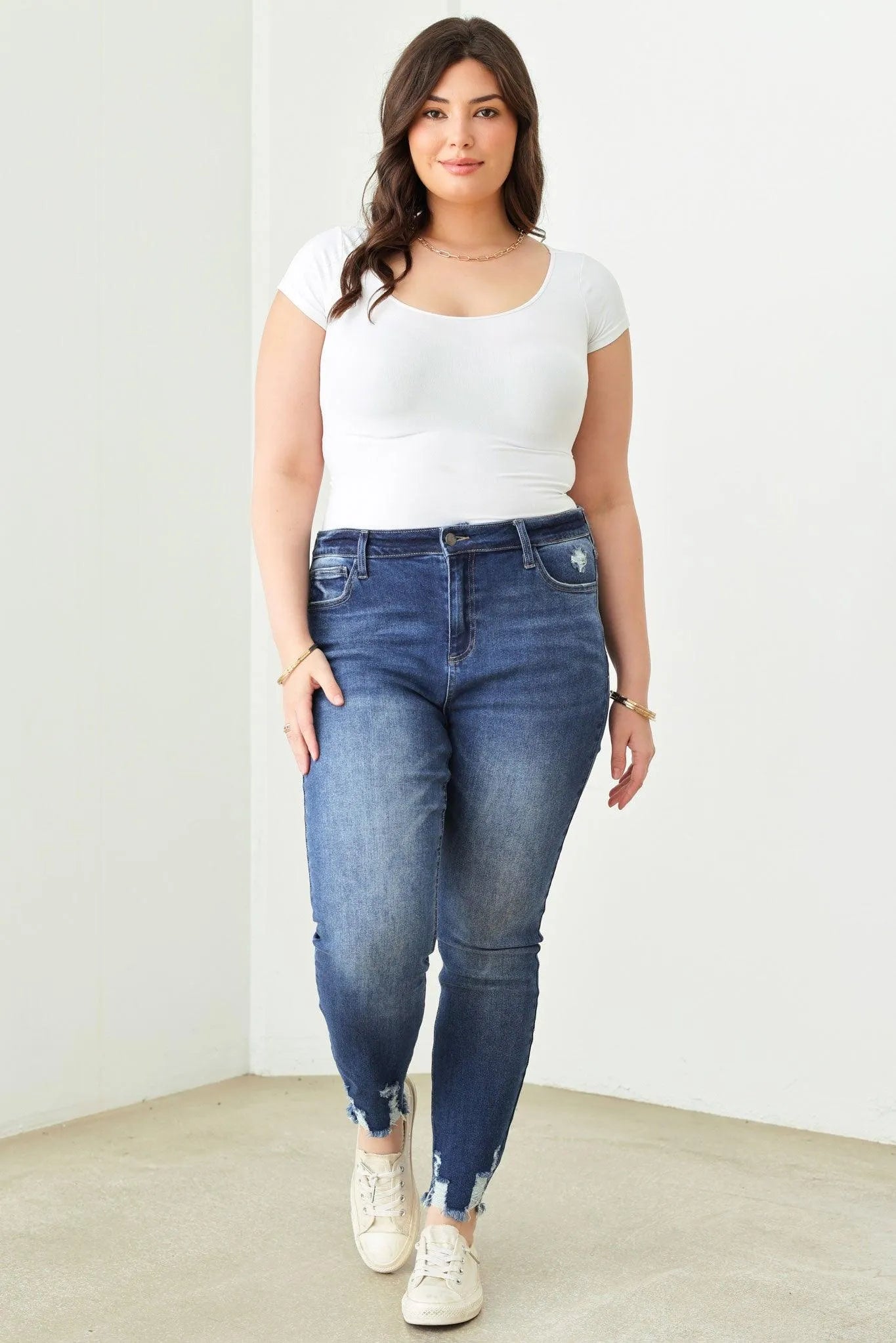 Plus Size Stretchy Destroyed Silhouette Denim Jeans - Tasha Apparel Wholesale