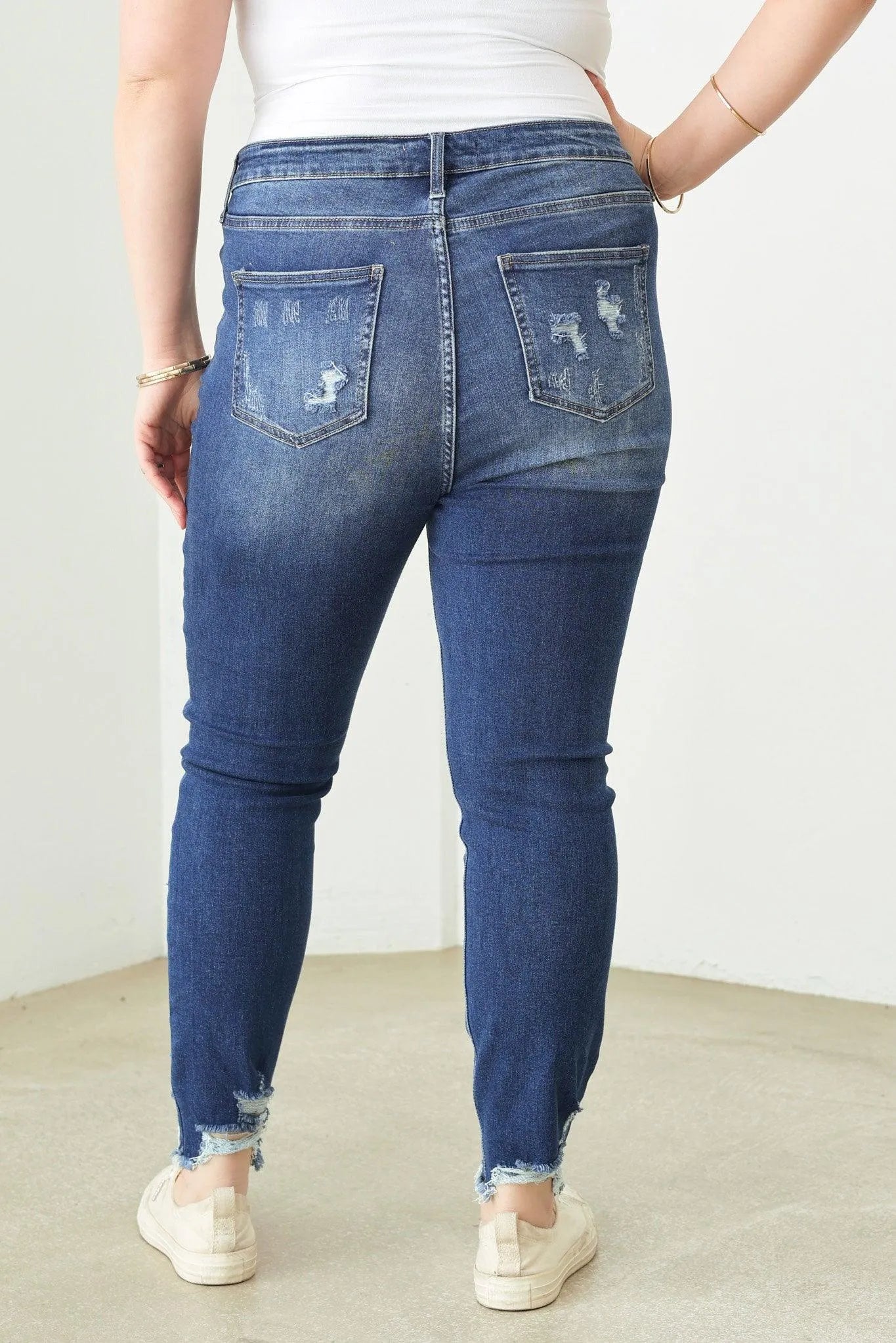 Plus Size Stretchy Destroyed Silhouette Denim Jeans - Tasha Apparel Wholesale