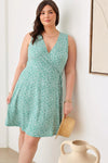 Floral Warp Sleeveless Knee Length Plus Size Dress - Tasha Apparel Wholesale