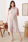 Plus Size Paisley Print Collar Neckline Buttoned Front Belt Midi Dresses - Tasha Apparel Wholesale