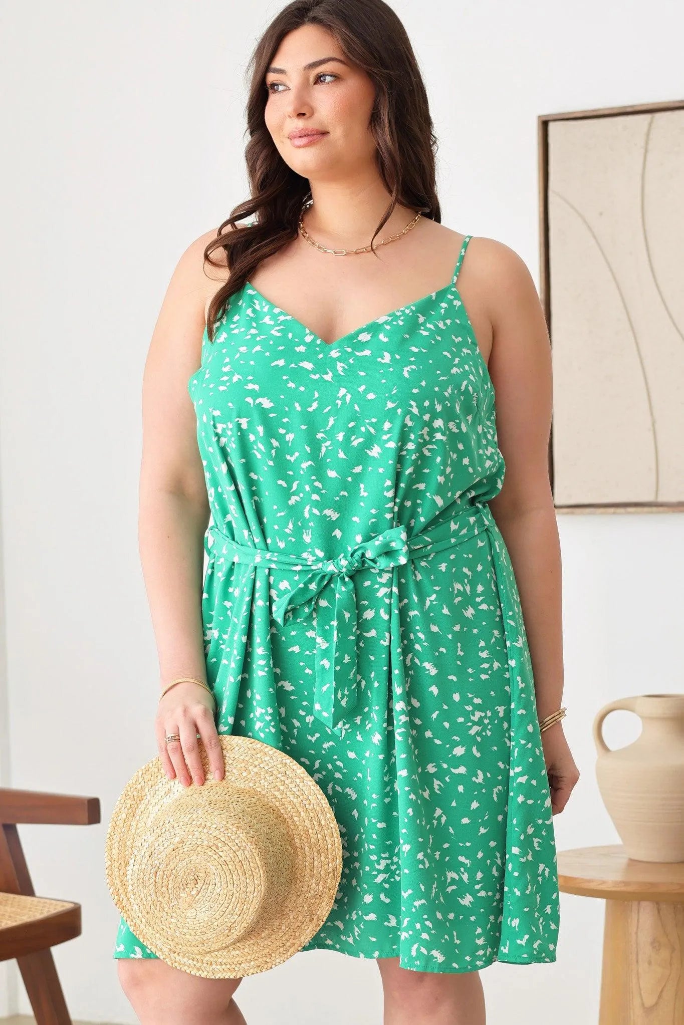Junior Plus Size Sleeveless Polka Dot Ditsy Print Dress - Tasha Apparel Wholesale