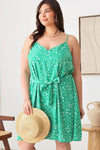 Plus Size Sleeveless Waist Tie Ditsy Print Dress - Tasha Apparel Wholesale