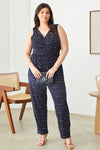 Plus Size Abstract Print Sleeveless Warp Bust Elastic Waist Jumpsuit - Tasha Apparel Wholesale