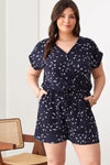 Plus Size Birds Print Short Sleeve Adjustable Belt Warp Romper - Tasha Apparel Wholesale