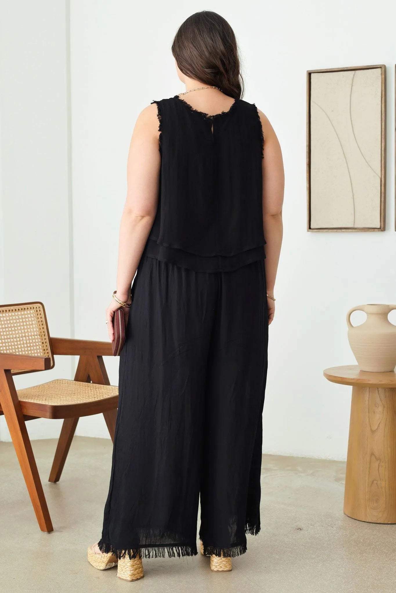 Plus Size Boho Sleeveless Frayed Hem Top - Tasha Apparel Wholesale