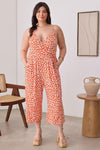 Plus Size Warp Floral Print Wide Capri Leg Side Tie Jumpsuit - Tasha Apparel Wholesale