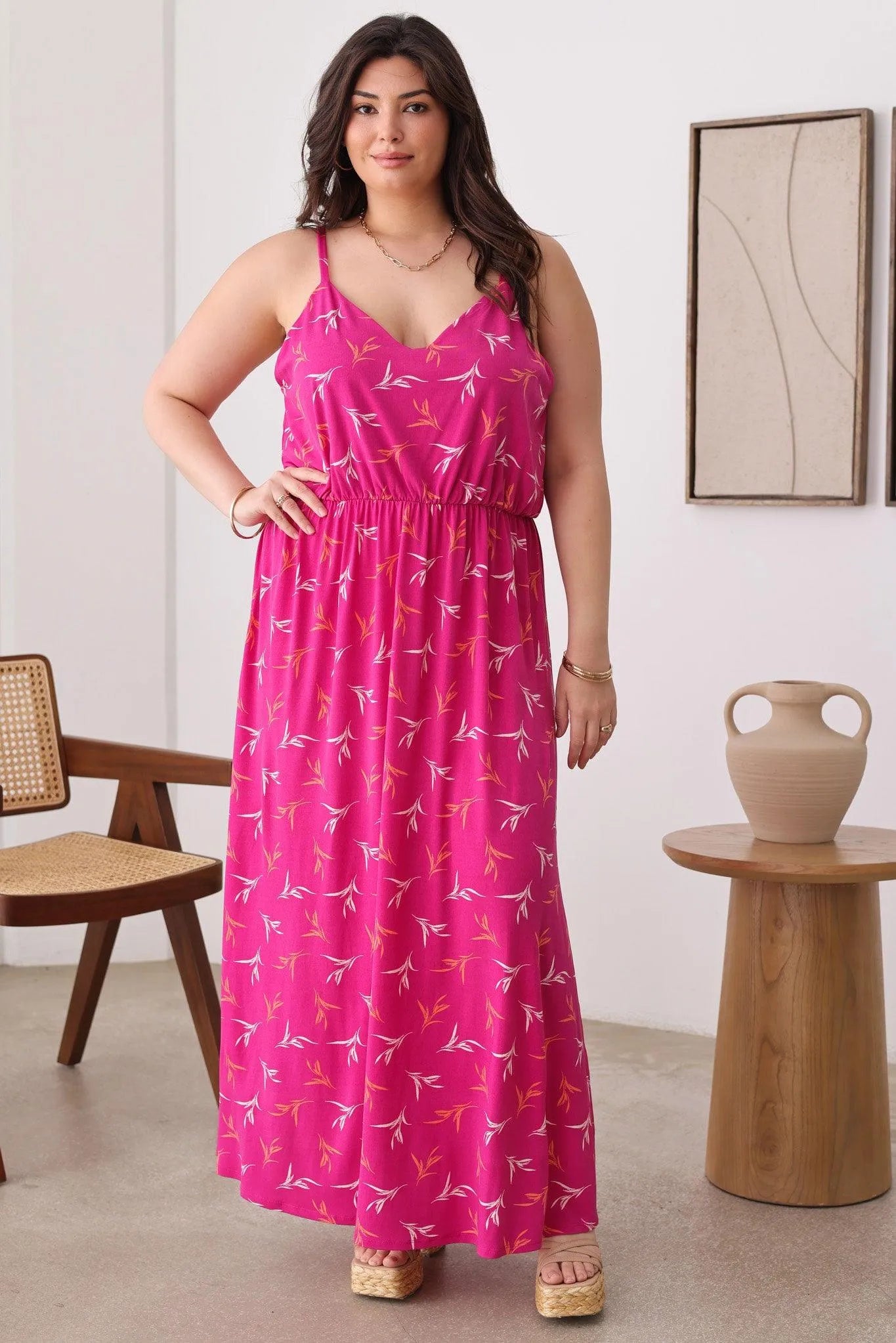 Plus Size Floral Sleeveless Side Slit Maxi Dresses - Tasha Apparel Wholesale