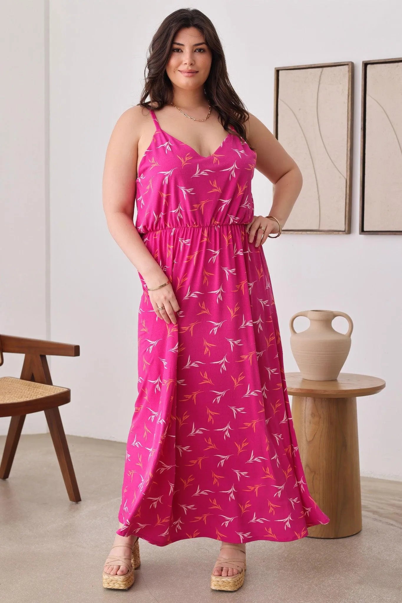 Plus Size Floral Sleeveless Side Slit Maxi Dresses - Tasha Apparel Wholesale