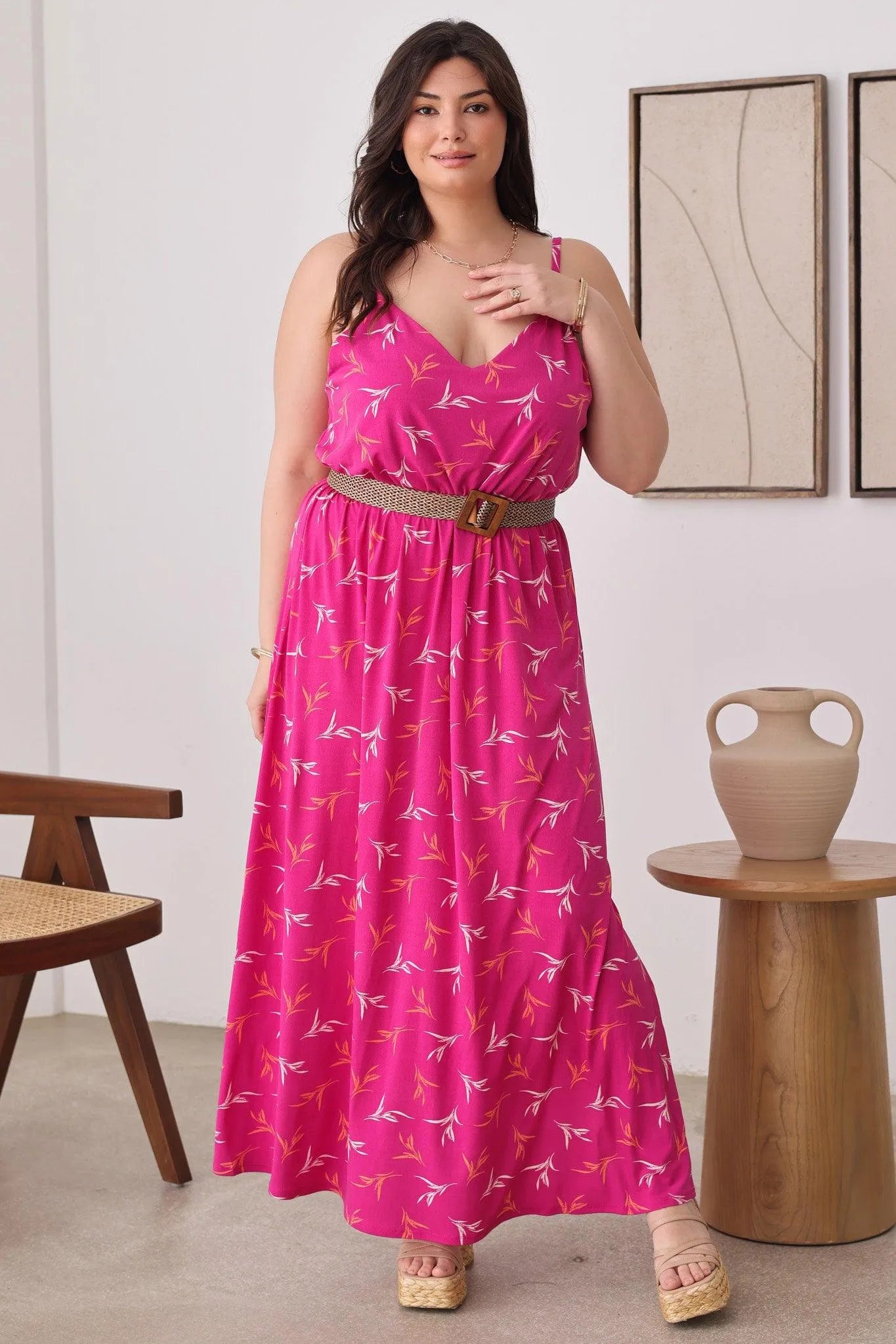Plus Size Floral Sleeveless Side Slit Maxi Dresses - Tasha Apparel Wholesale