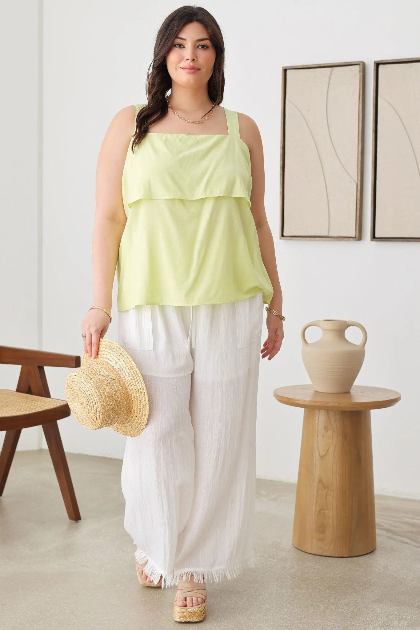 Plus Size Sleeveless Back Tie Ruffle Bust A-Line Silhouette Top - Tasha Apparel Wholesale