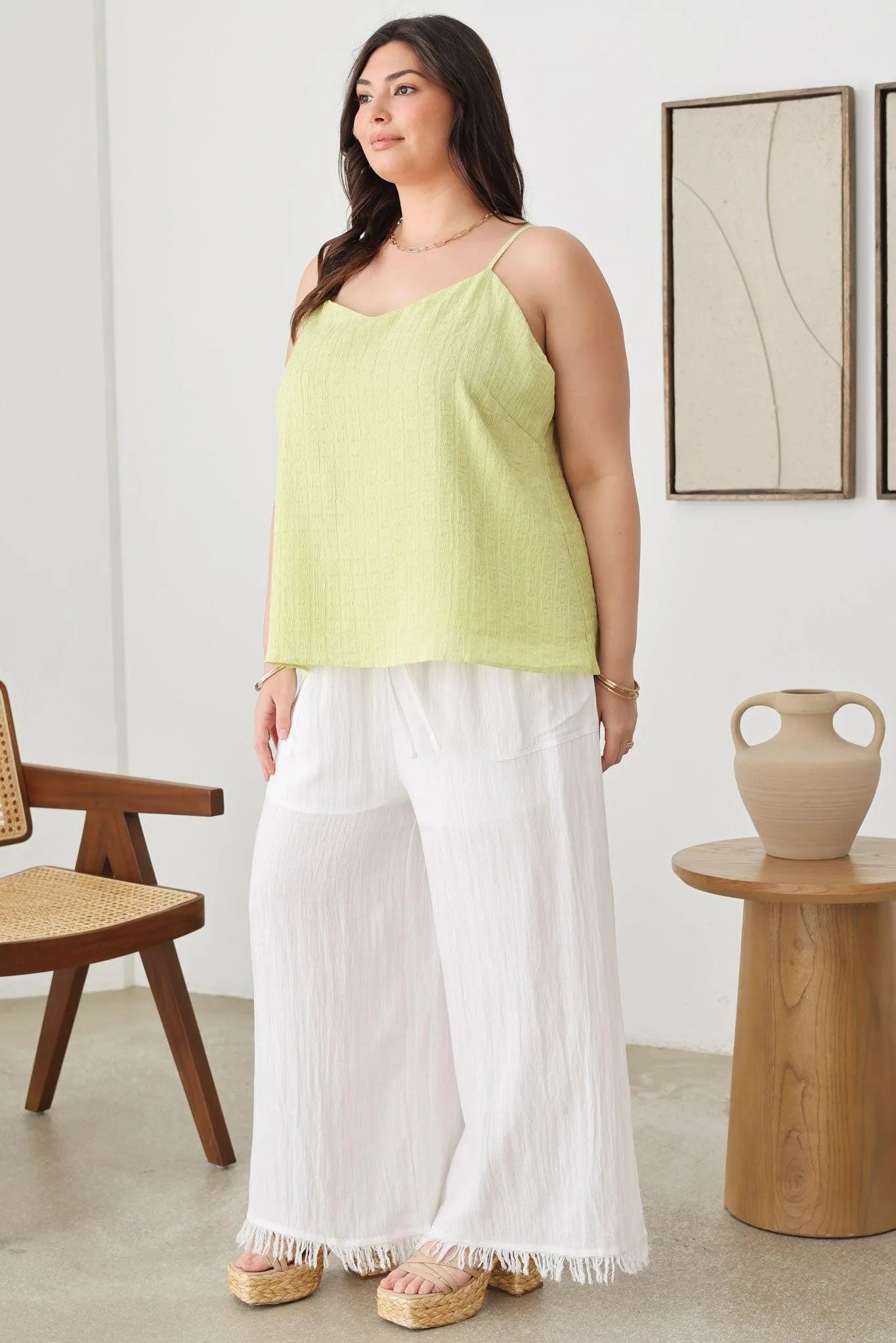 Plus Size Solid Textured Adjustable Shoulder Strap Top - Tasha Apparel Wholesale