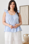 Plus Size Boho Striped Ruffle Shoulder Hemline Top - Tasha Apparel Wholesale