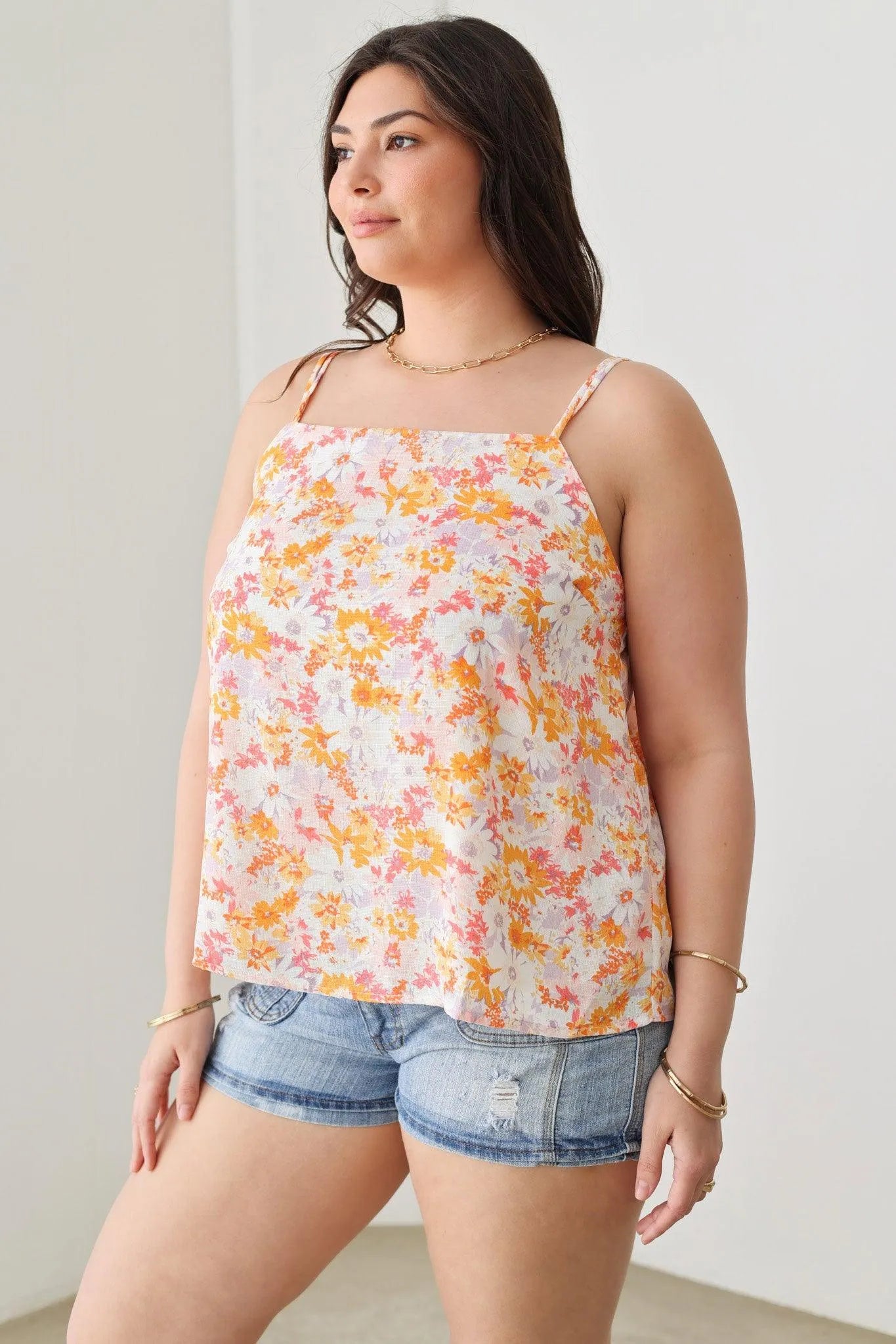 Floral Print Double Adjustable Strap Plus Size Top - Tasha Apparel Wholesale