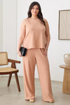 Plus Size Ribbed V-Neck Top & Side Pocket Pants Set - Tasha Apparel Wholesale