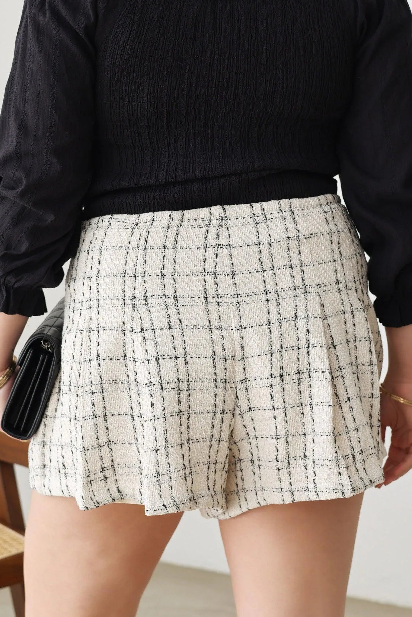 Plus Size Pleated Tweed High Waist Side Zipper Short - Tasha Apparel Wholesale