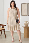 Plus Size Sleeveless Collared Skater Silhouette Midi Dress - Tasha Apparel Wholesale
