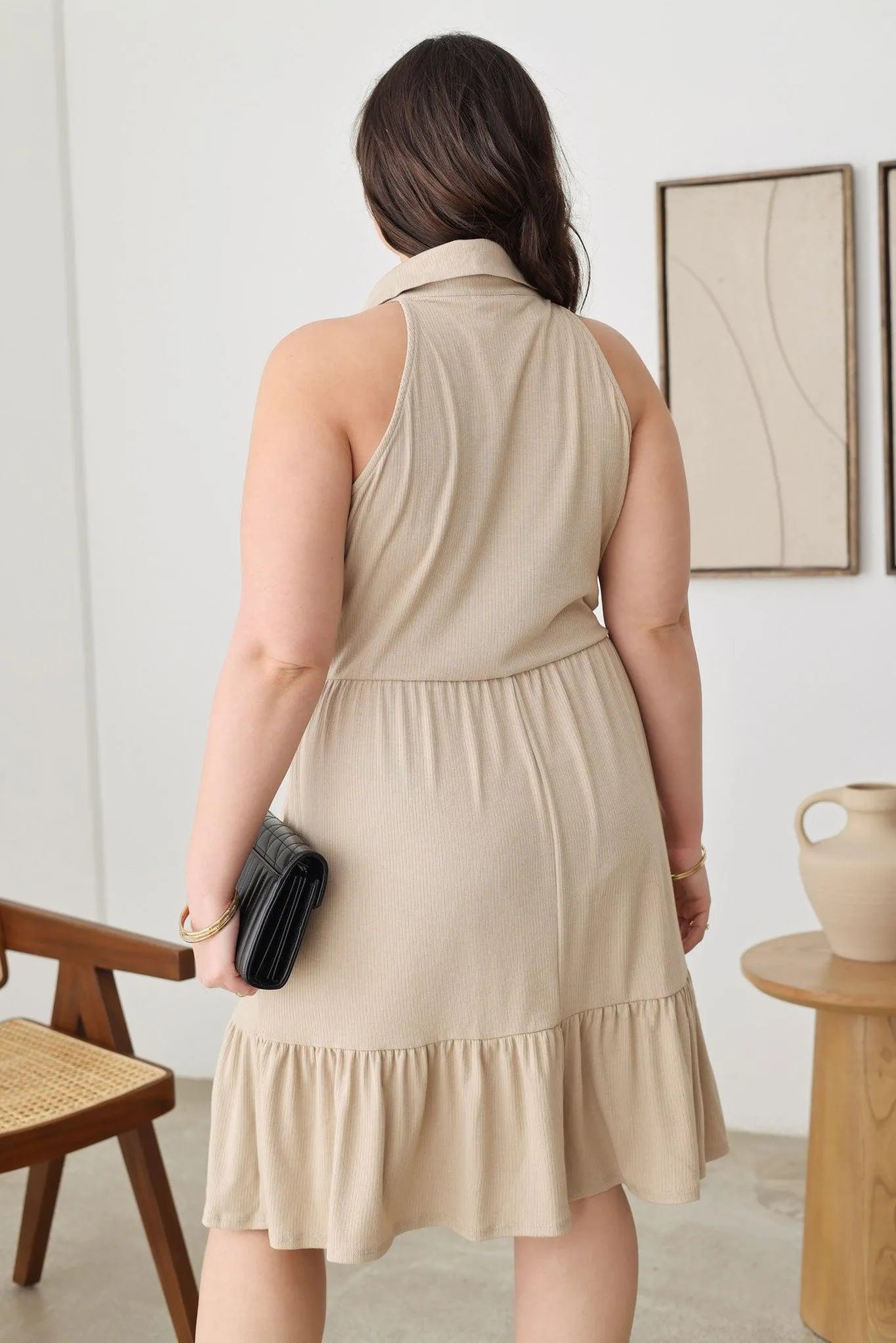 Plus Size Sleeveless Collared Skater Silhouette Midi Dress - Tasha Apparel Wholesale