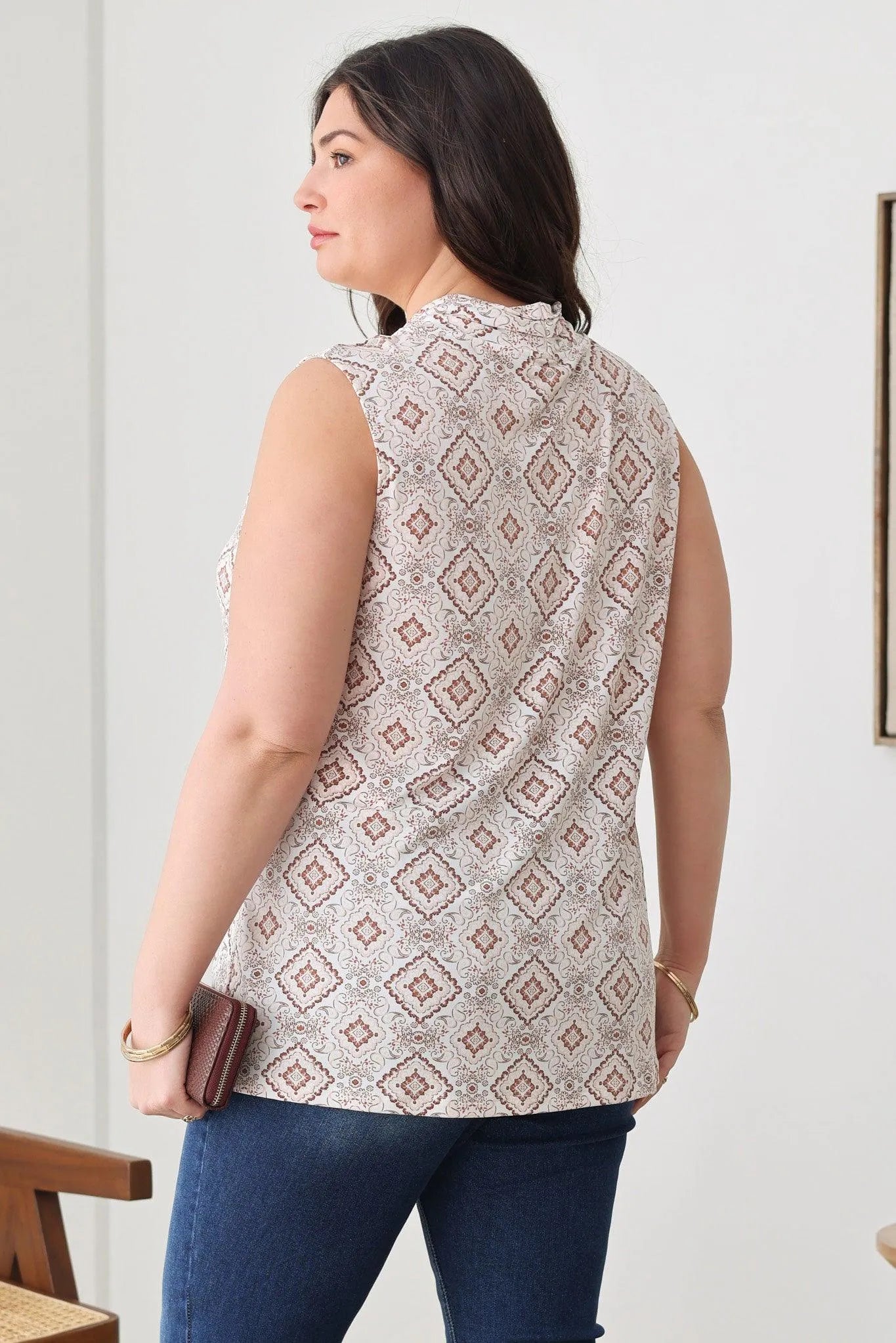 Plus Size Paisley Print Sleeveless V-Neckline Tops - Tasha Apparel Wholesale