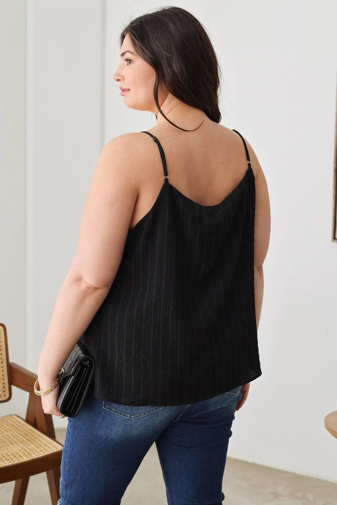 Plus Size Solid Textured Adjustable Shoulder Strap Top - Tasha Apparel Wholesale